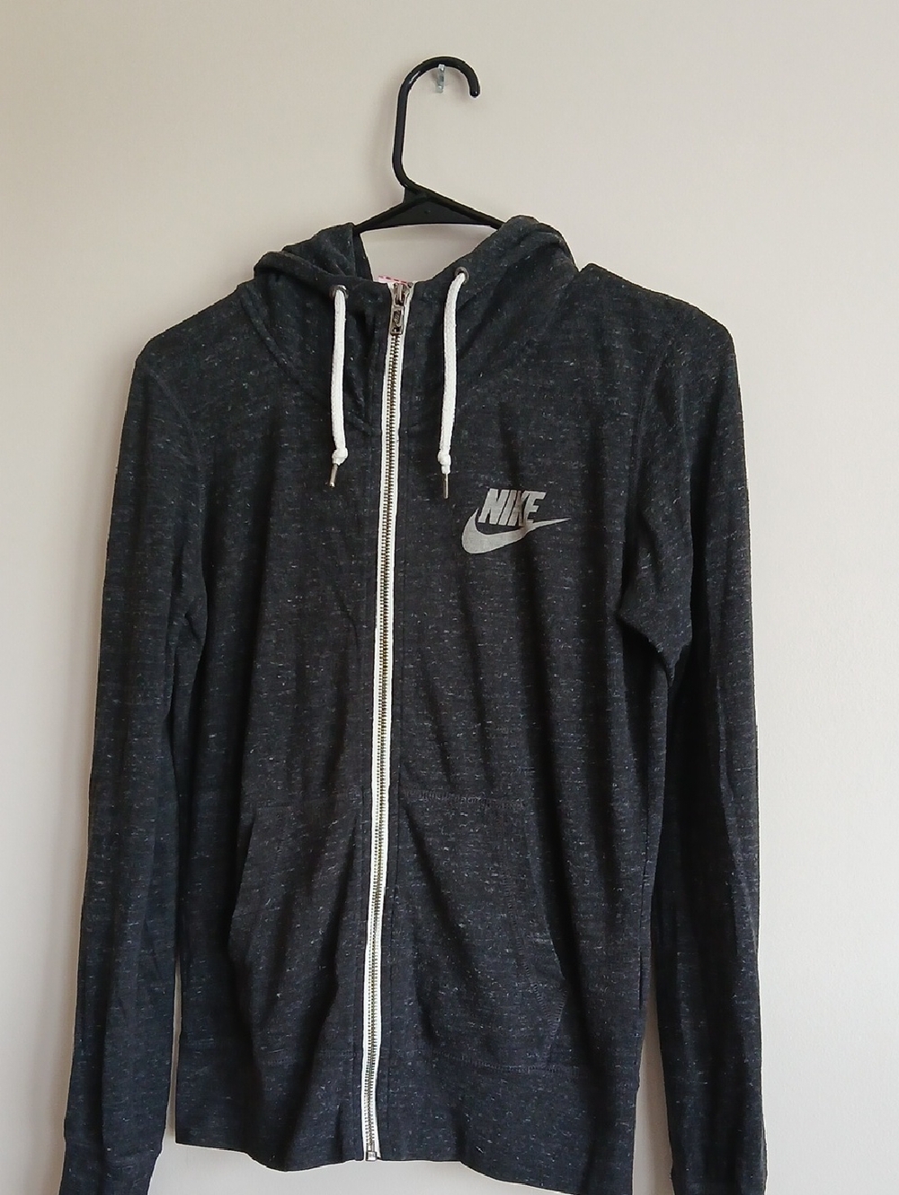 Nike Women's Charcoal Heather Zip-Up Hoodie with White Accents